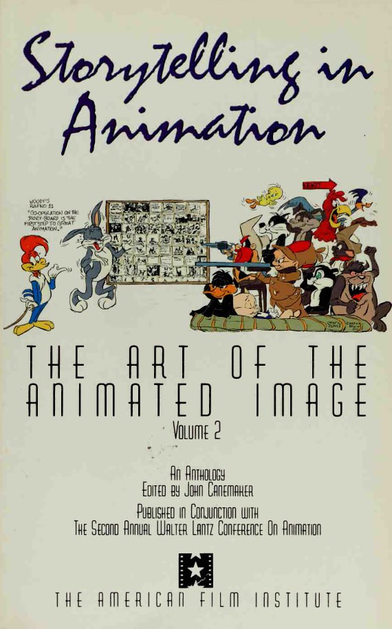 Portada ampliada de Storytelling in Animation. The art of the animated image. Volume 2. An anthology edited by John Canemaker. Published in