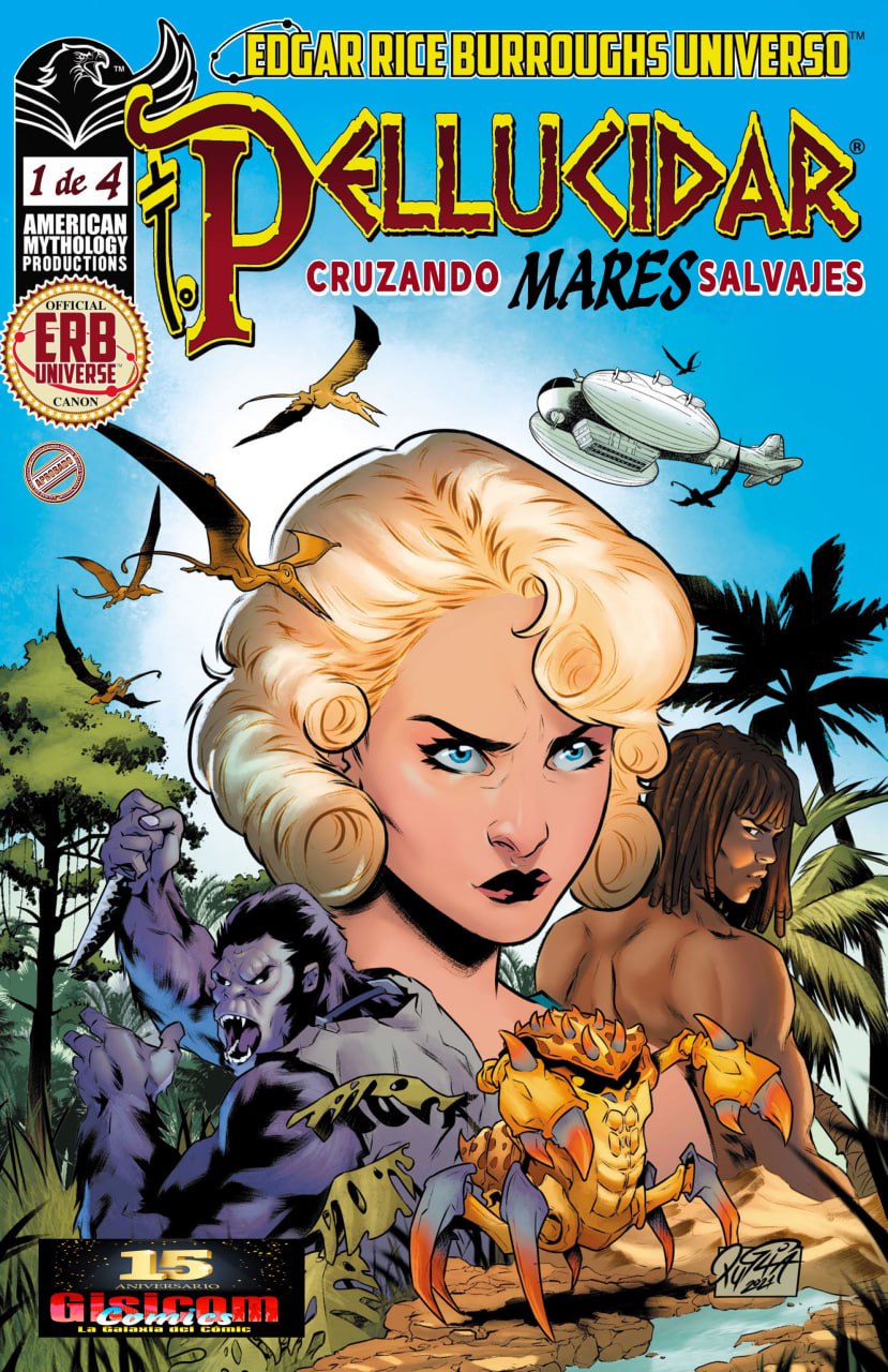 Portada ampliada de Pellucidar. Cruzando mares salvajes
