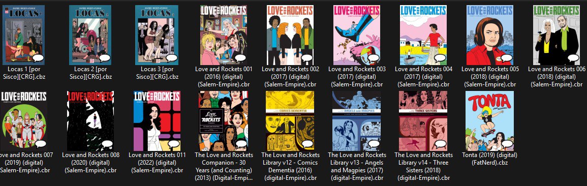 Portada ampliada de "Love and Rockets" de los hermanos Hernández en varias ediciones