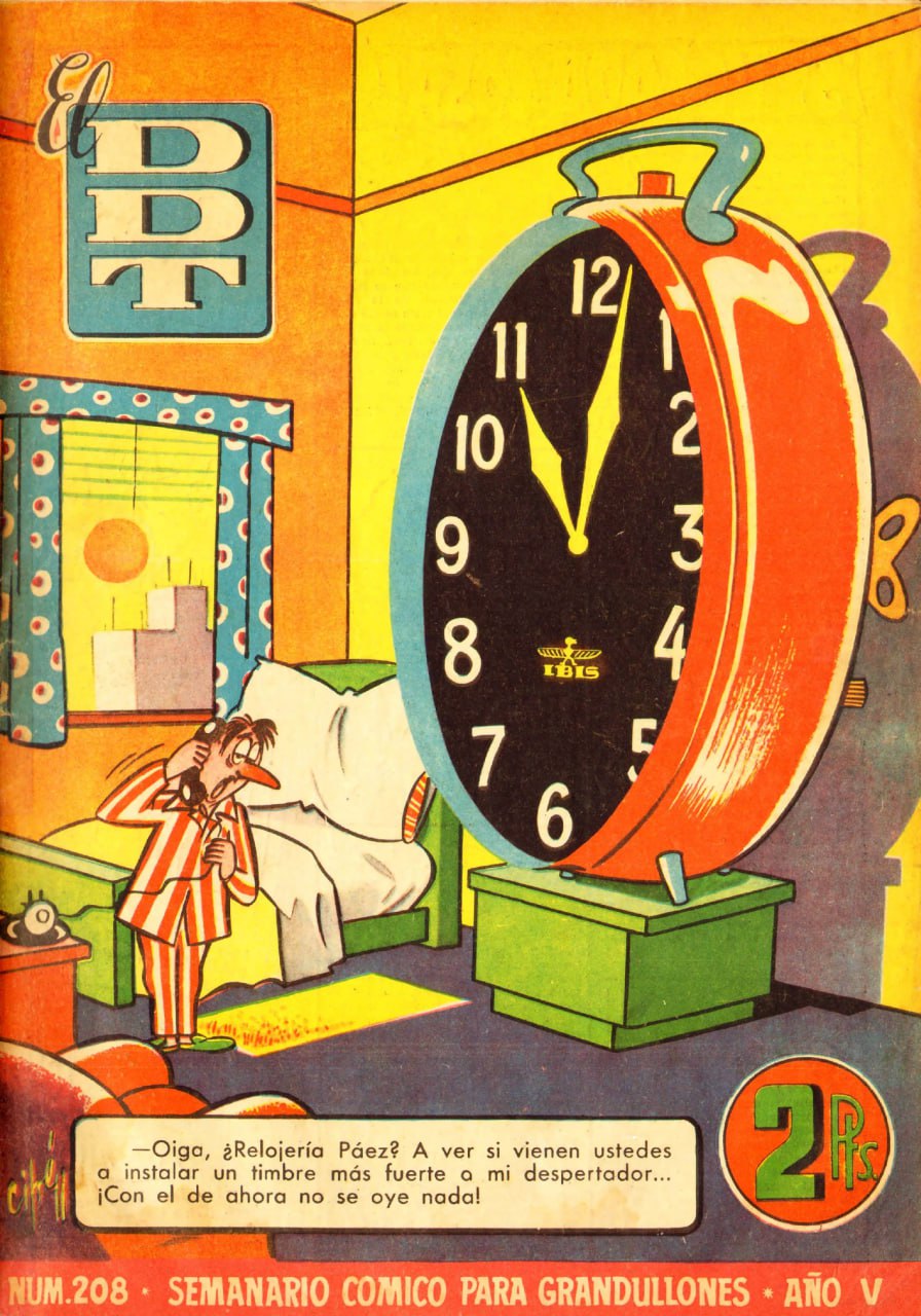 Portada ampliada de EL DDT Revista española de historietas eminentemente humorística, sin secciones ni historietas de corte aventurero. En e