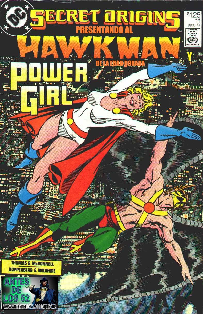 Portada ampliada de Secret Origins Presentando al Hawkman Power Girl