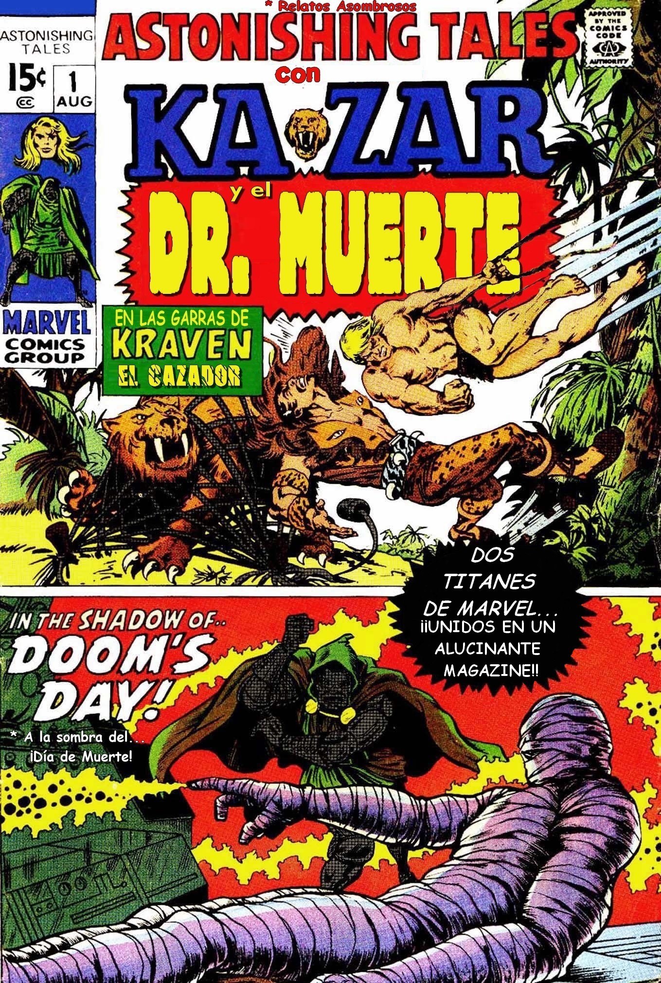Portada ampliada de ASTONISHING TALES con KA-ZAR y el DR. MUERTE