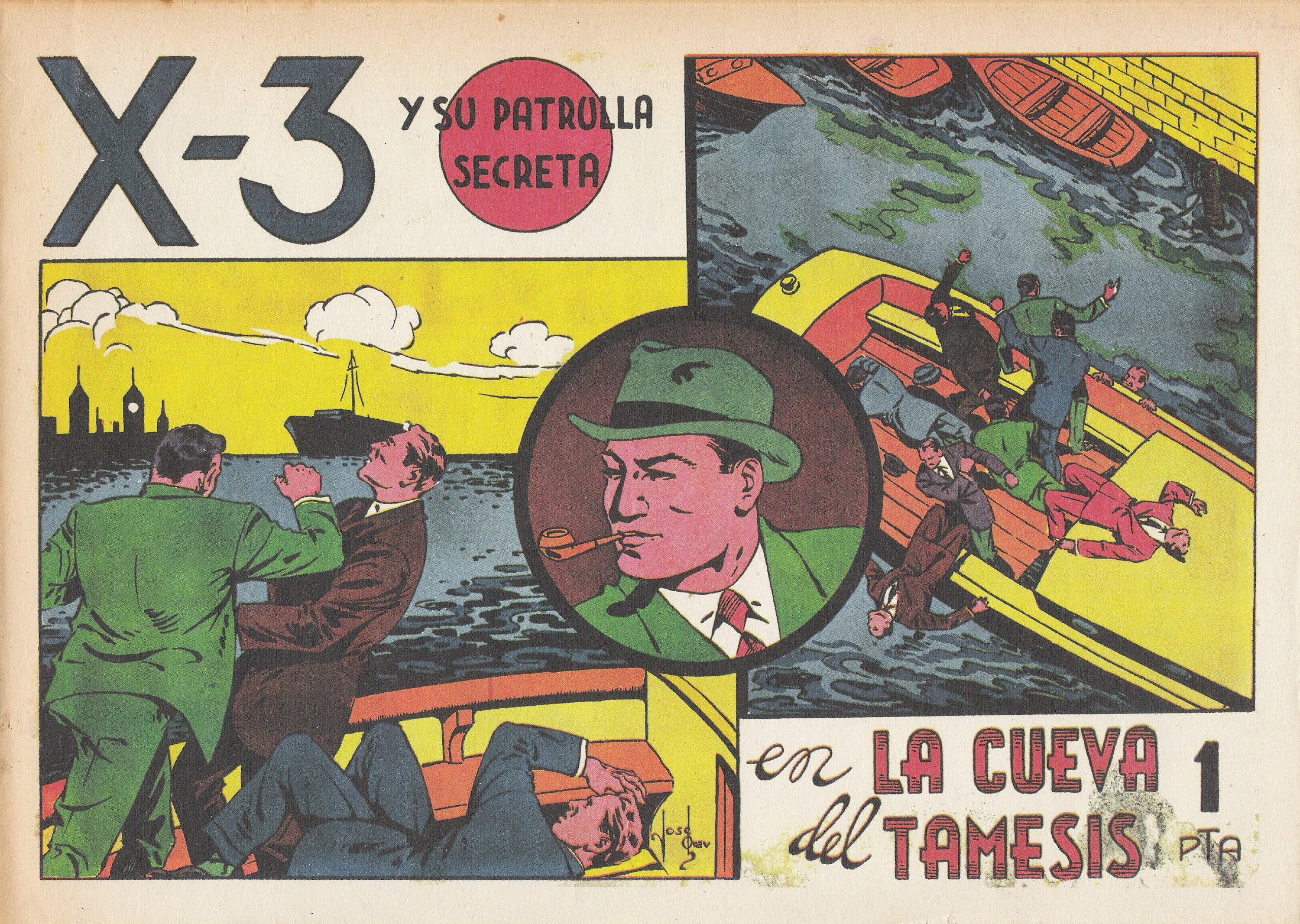 Portada ampliada de X-3 y su patrulla secreta en la cueva del Tamesis