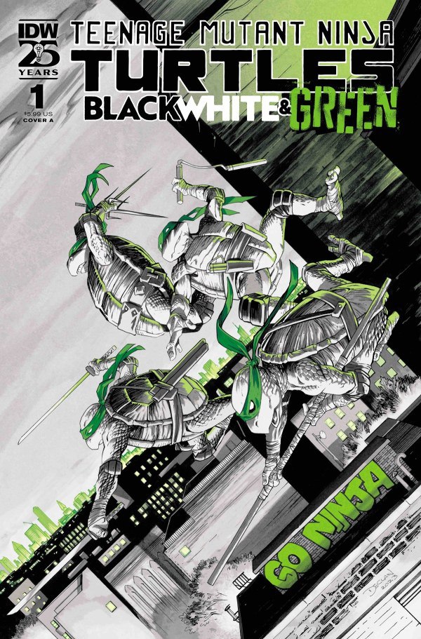 Portada ampliada de TEENAGE MUTANT NINJA TURTLES BLACK&WHITE&GREEN