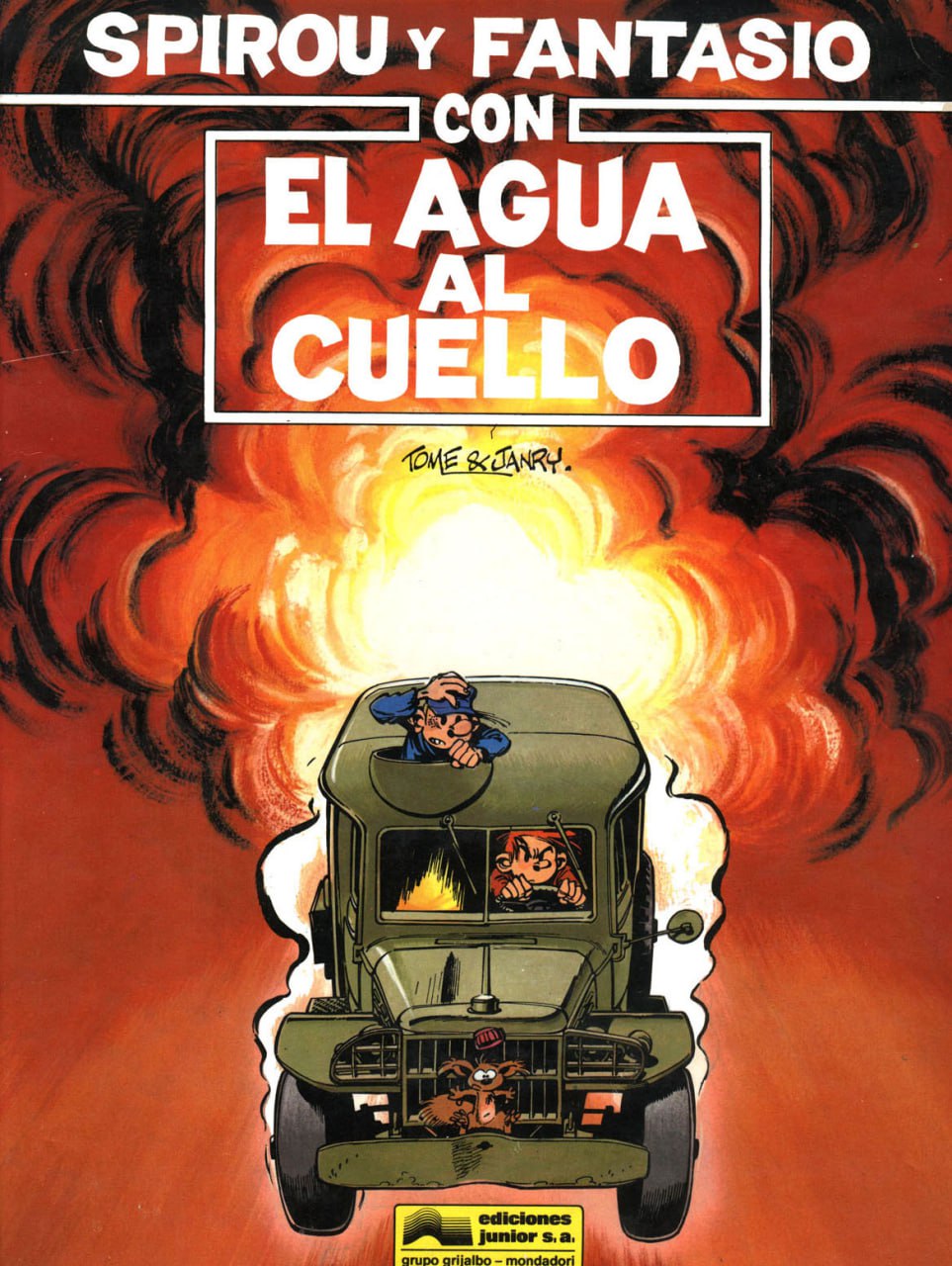 Portada ampliada de SPIROU Y FANTASIO CON EL AGUA AL CUELLO