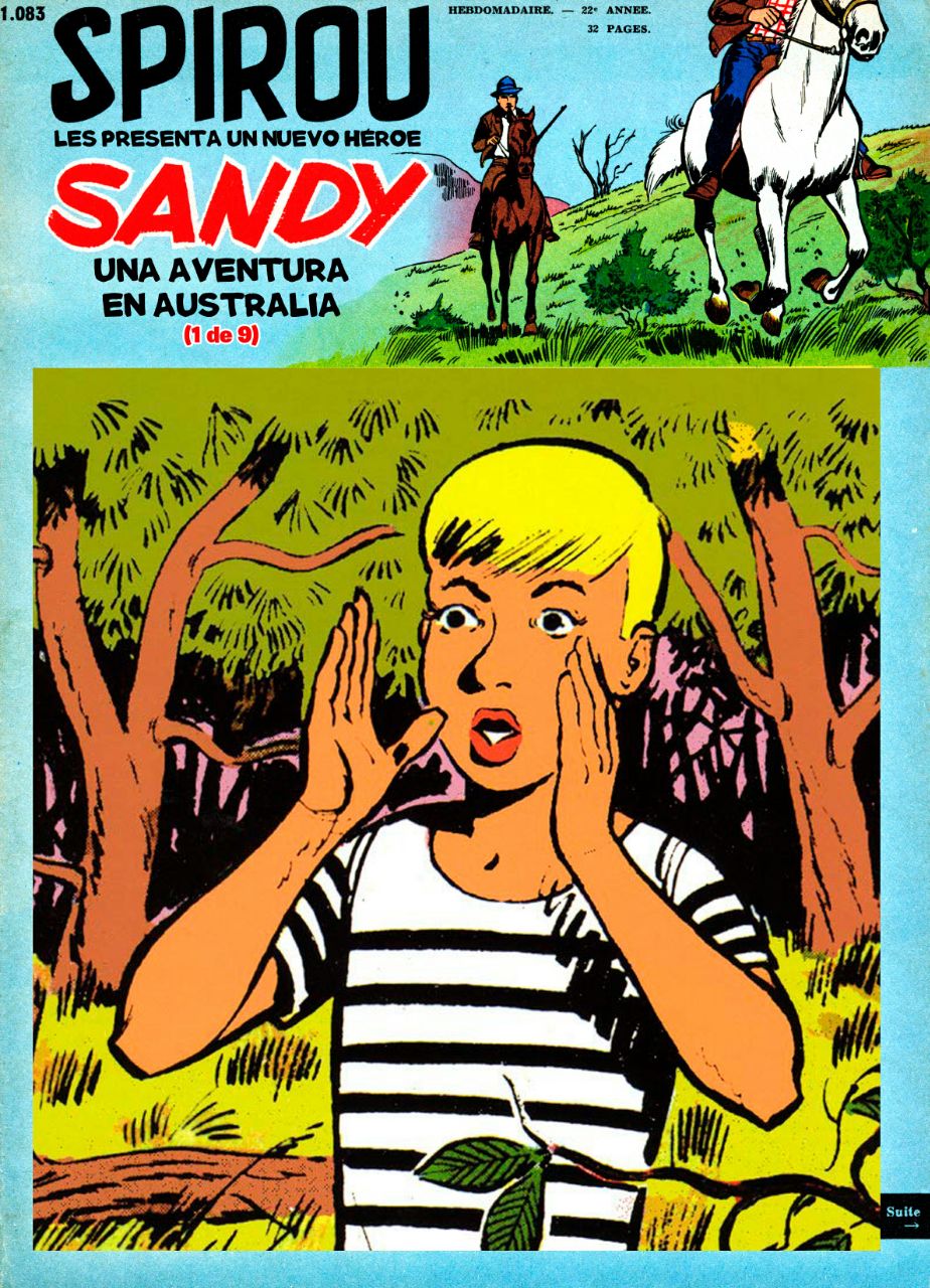 Portada ampliada de SPIROU LES PRESENTA UN NUEVO HEROE SANDY UNA AVENTURA EN AUSTRALIA