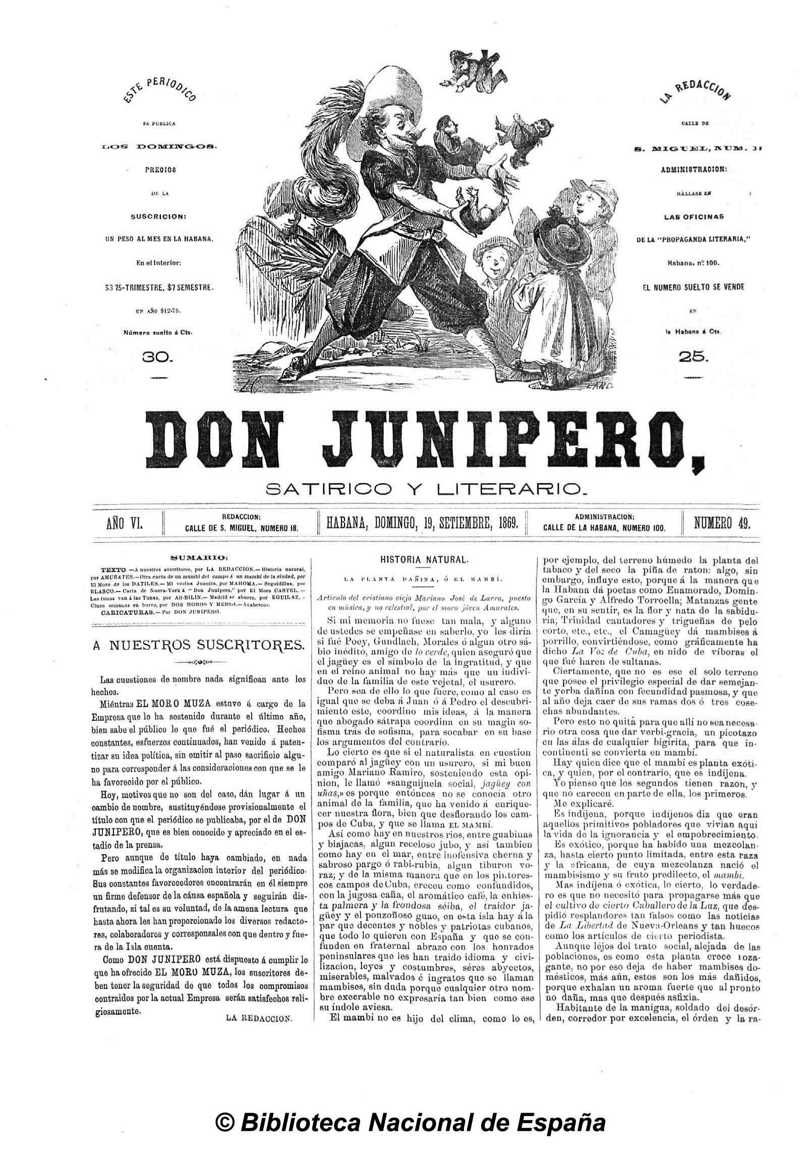 Portada ampliada de DON JUNIPERO, SATIRICO Y LITERARIO.