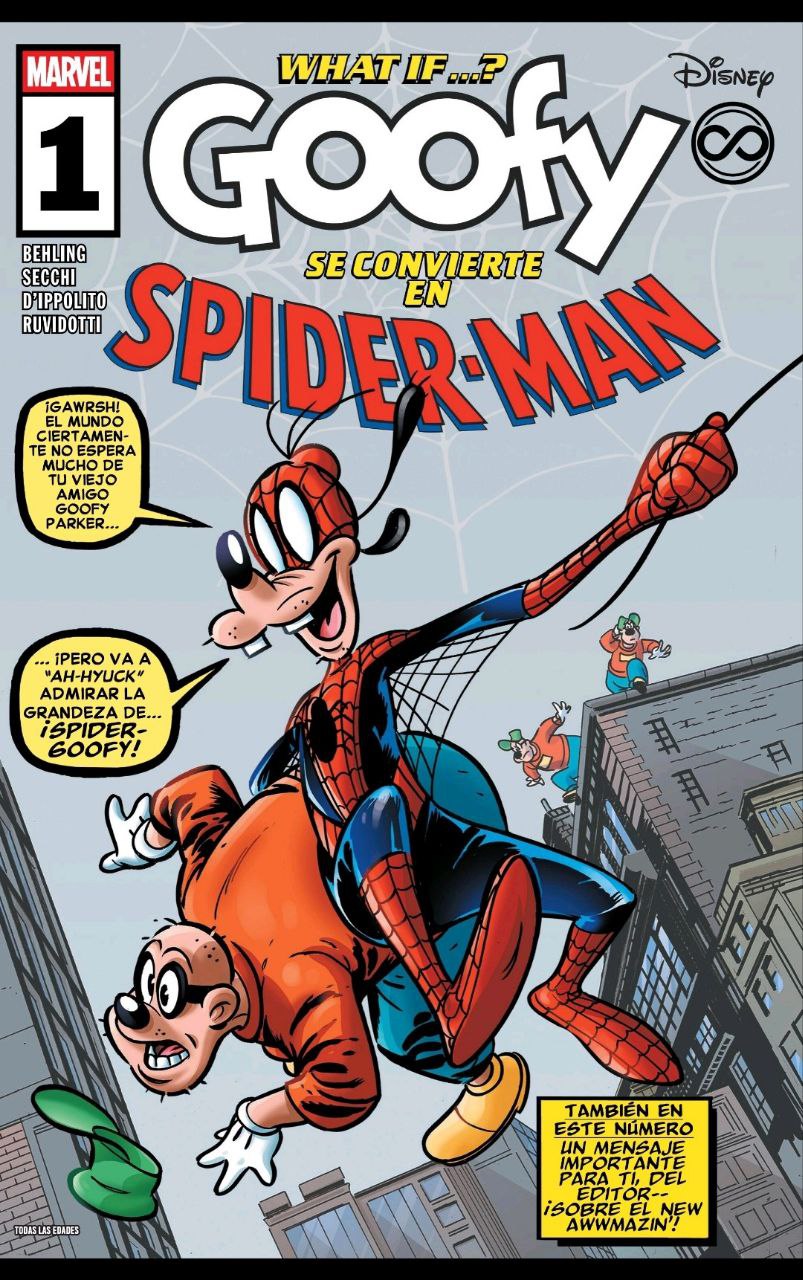 Portada ampliada de WHAT IF...? Goofy SE CONVIERTE EN SPIDER-MAN