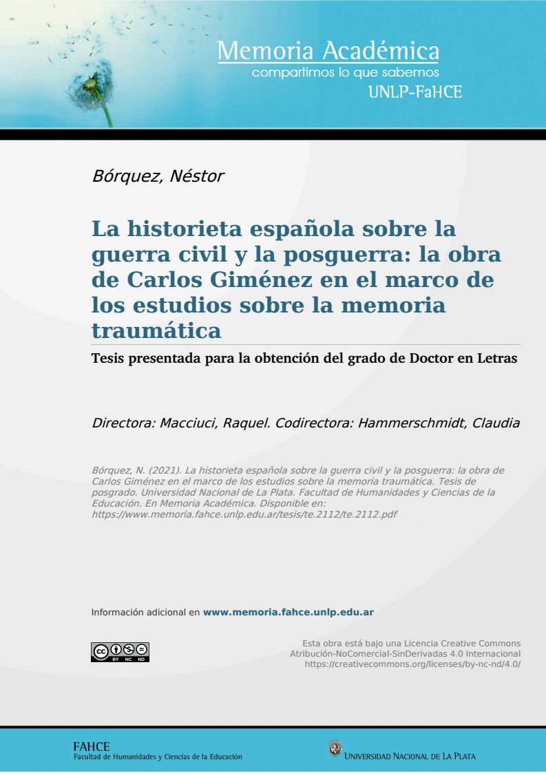 Portada ampliada de La historieta española sobre la guerra civil y la posguerra: la obra de Carlos Giménez en el marco de los estudios sobre la memoria traumática