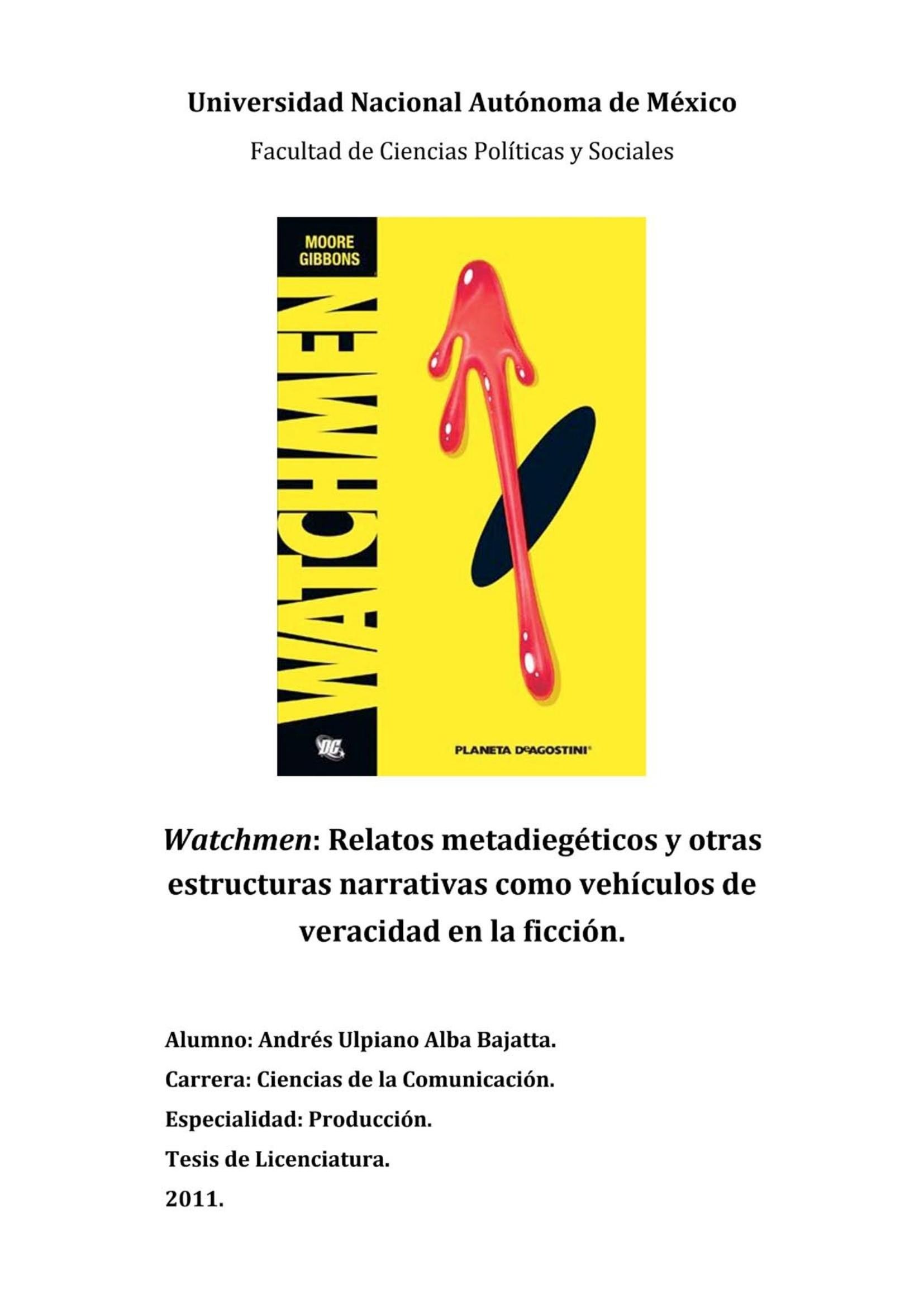 Portada ampliada de Watchmen: Relatos metadiegéticos y otras estructuras narrativas como vehículos de veracidad en la ficción.