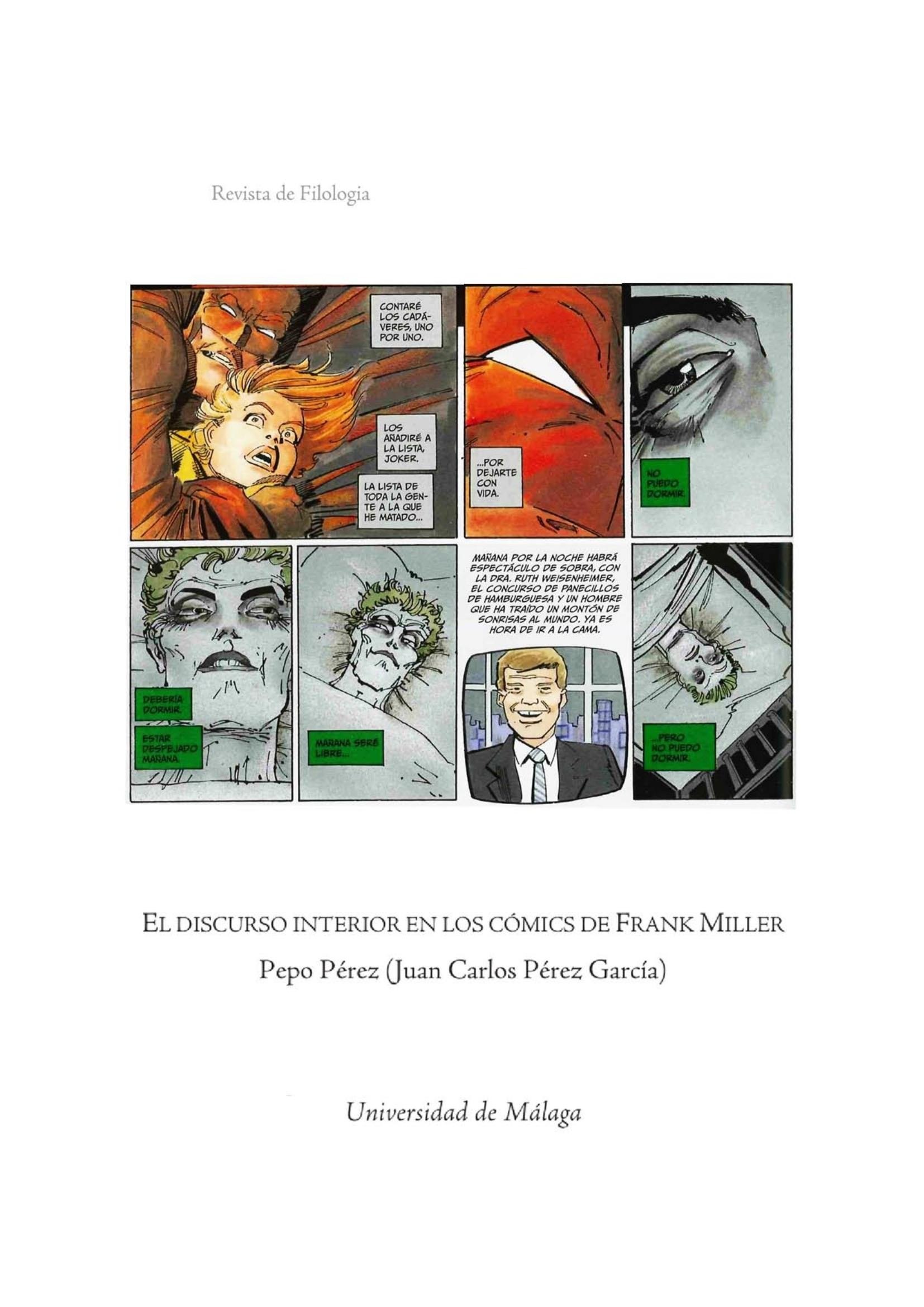 Portada ampliada de EL DISCURSO INTERIOR EN LOS CóMICS DE FRANK MILLER