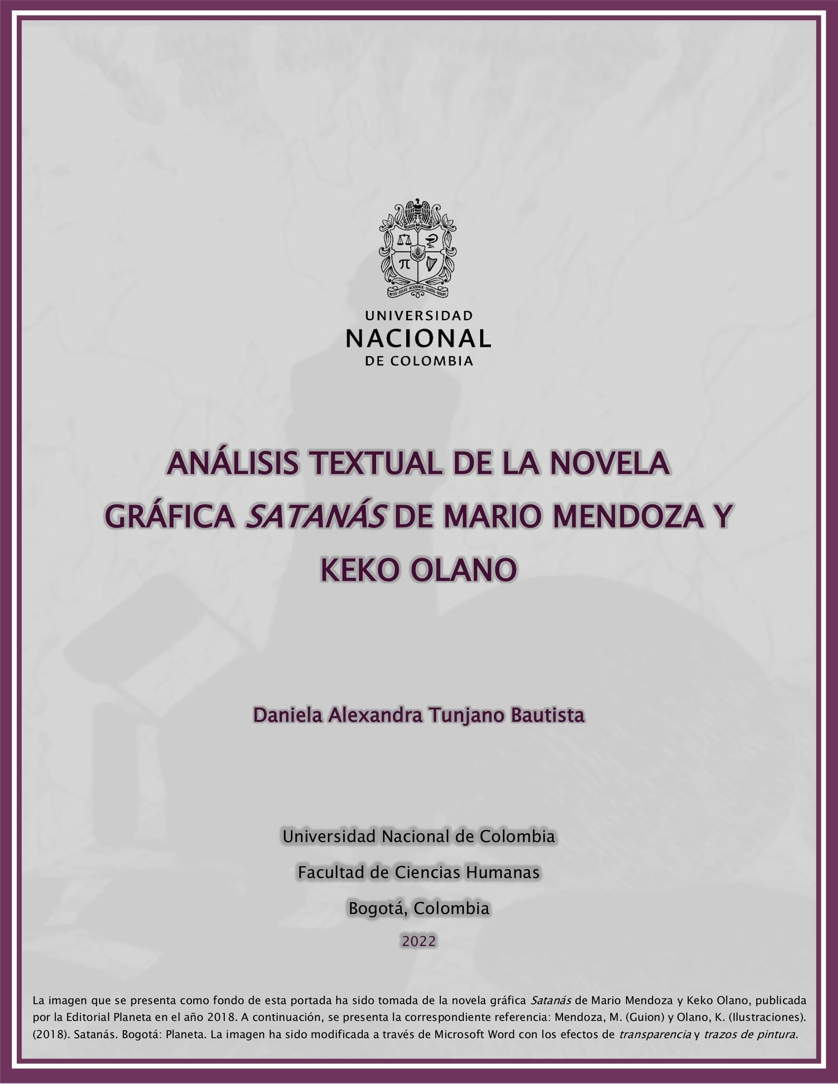 Portada ampliada de ANÁLISIS TEXTUAL DE LA NOVELA GRÁFICA SATANÁS DE MARIO MENDOZA Y KEKO OLANO
