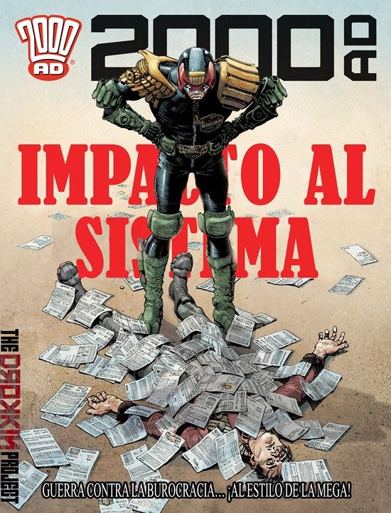 Portada ampliada de Juez Dredd - Tomo 486 - Tradición familiar (2000AD 2431-33) por Darkvid y Taravic