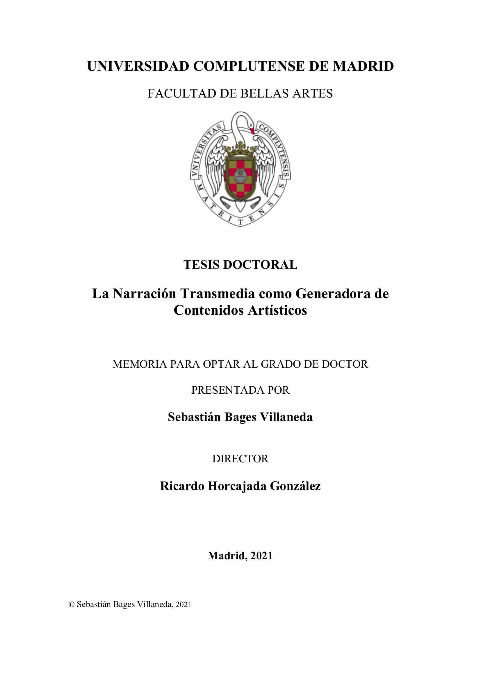 Portada ampliada de Bages - La narracion transmedia como generadora de contenidos artisticos (2021)