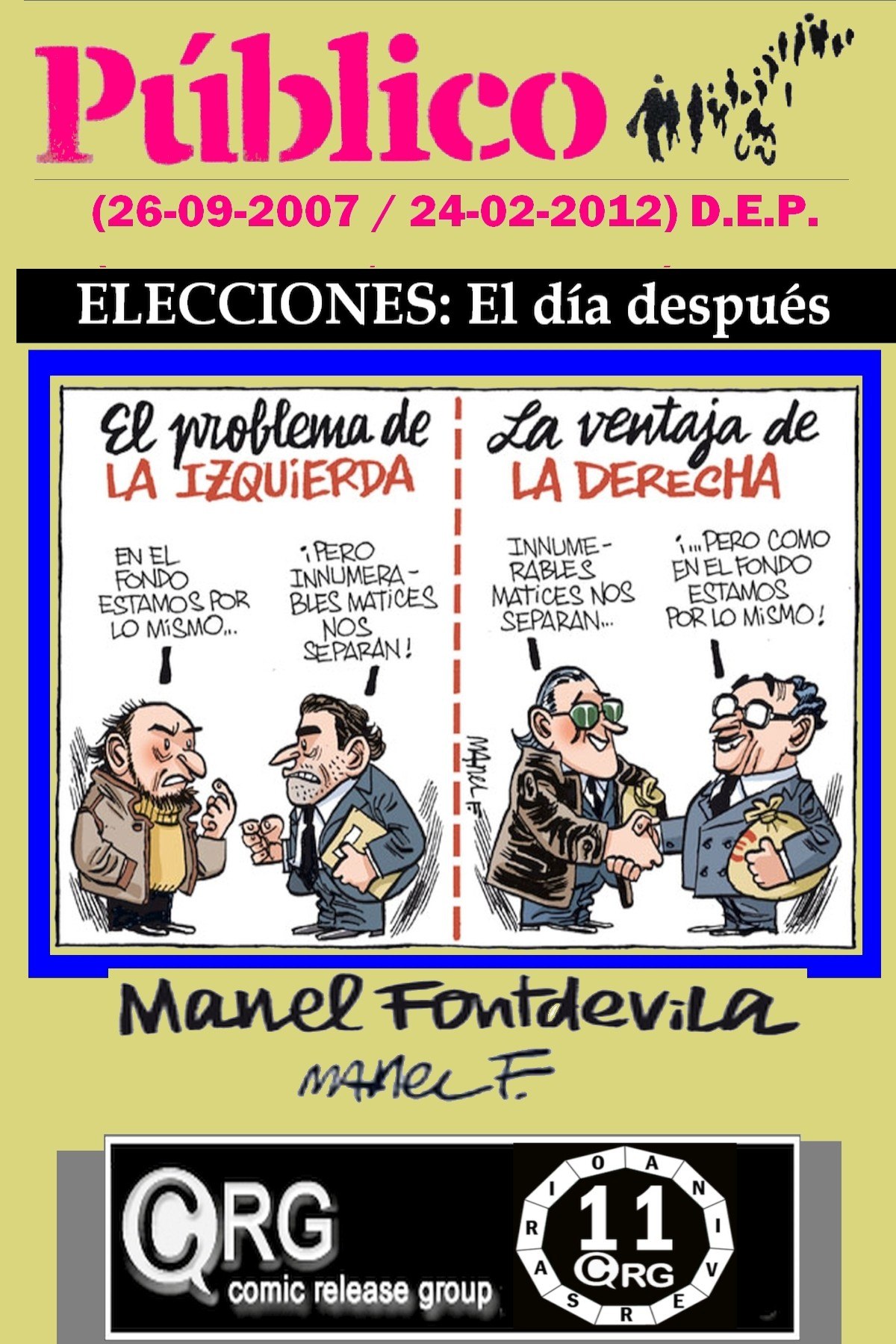 Portada ampliada de Público (26-09-2007 / 24-02-2012) D.E.P. ELECCIONES: El día después