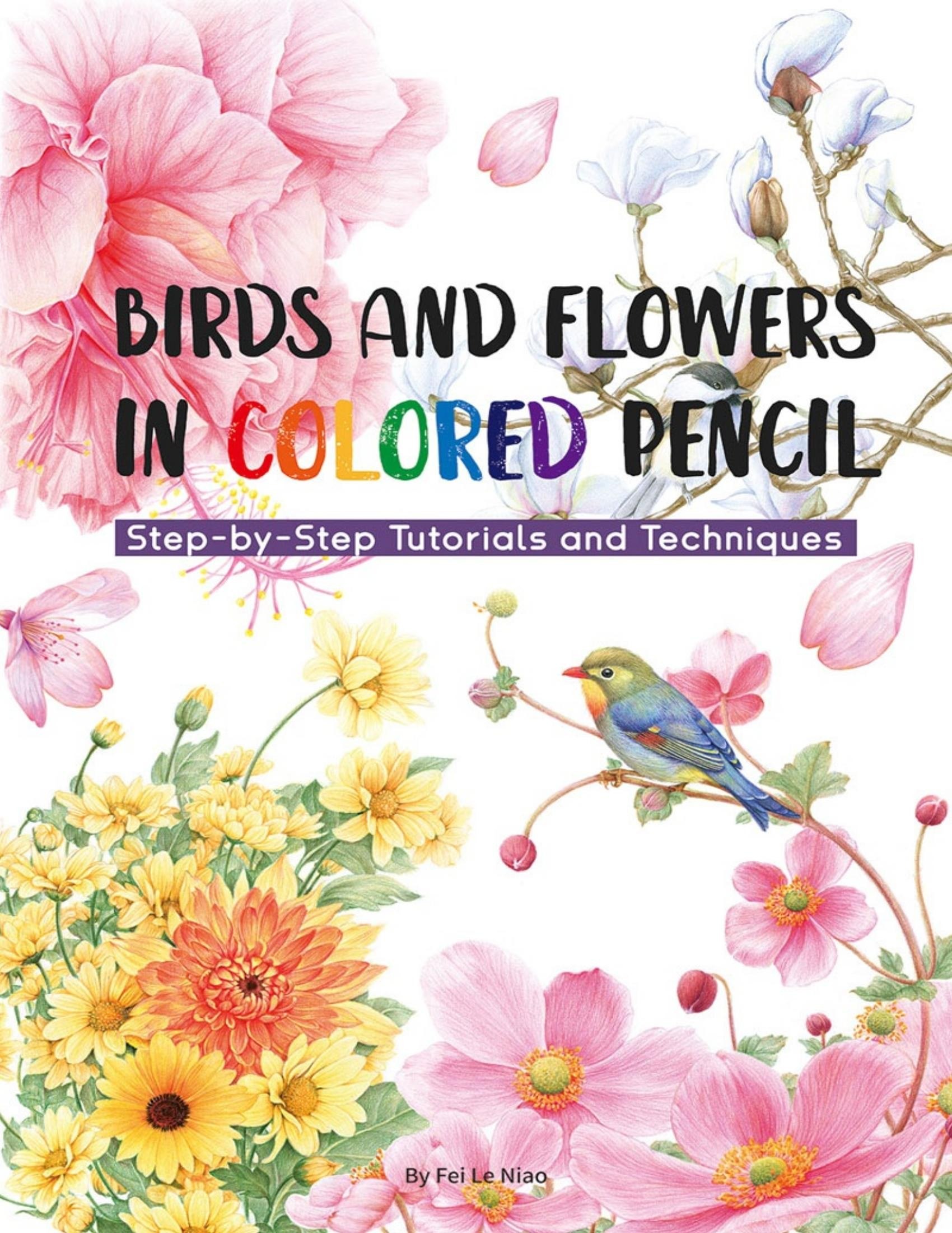 Portada ampliada de BIRDS AND FLOWERS IN COLORED PENCIL
