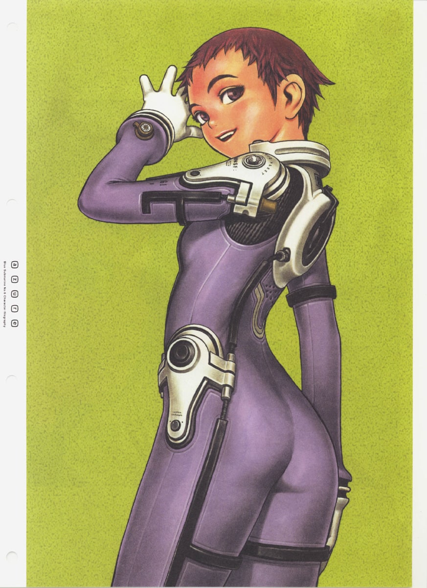Portada ampliada de The Neon Genesis Evangelion Newtype 100% Collection (ISBN 4-04-852700-2) is a 178 page artbook in A4 format featuring stills and illustrations from the series, cast interviews/diary notes, the Neon Genesis Evangelion Proposal, and a catalog of all the episodes, many of which have been featured in the Newtype magazine, There are 100 pages are in full color (including the front and back covers) while 80 pages are black and white preproduction sketches. It originally sold in Japan for about ¥1500.