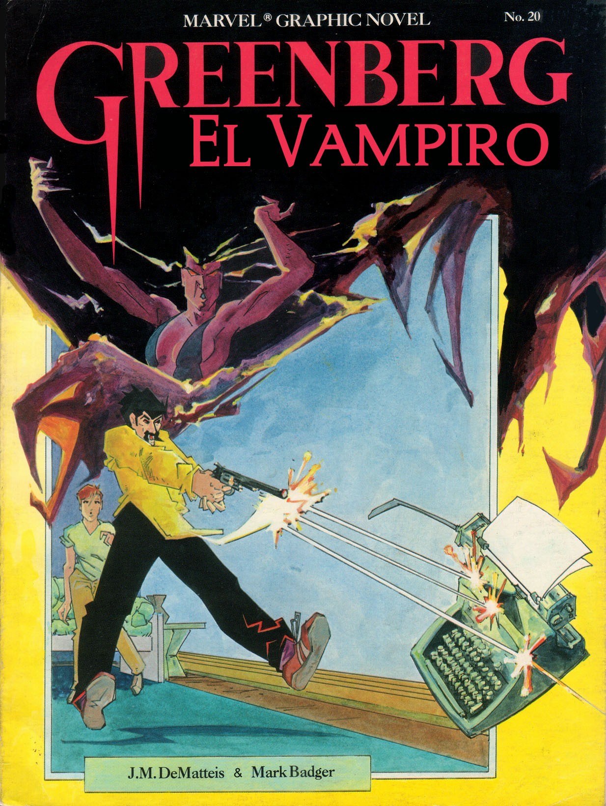 Portada ampliada de Greenberg el vampiro, de J.M. DeMatteis & Mark Badger. Novela Grafica Marvel (1986)