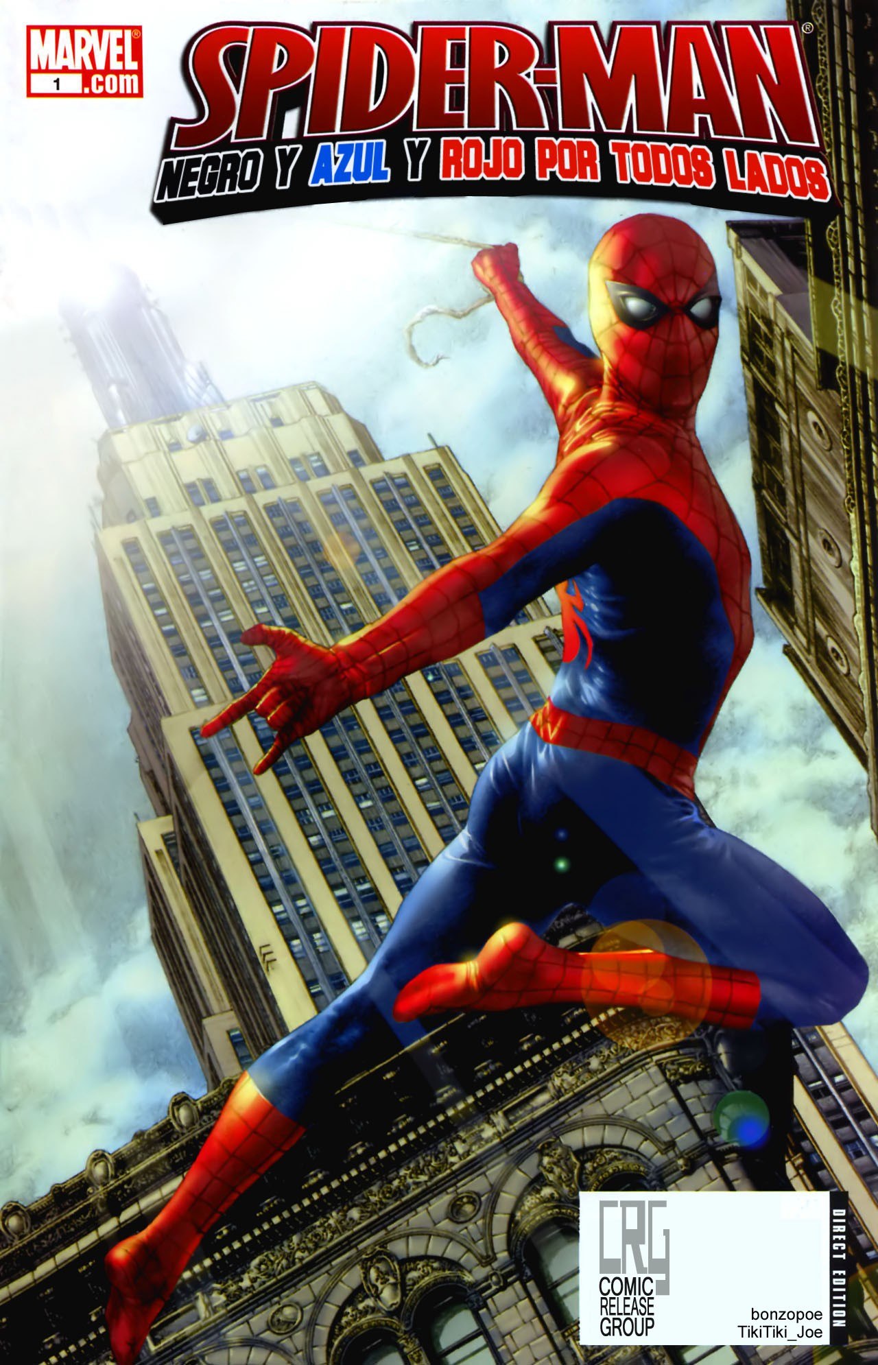 Portada ampliada de SPIDER-MAN NEGRO Y AZUL Y ROJO POR TODOS LADOS