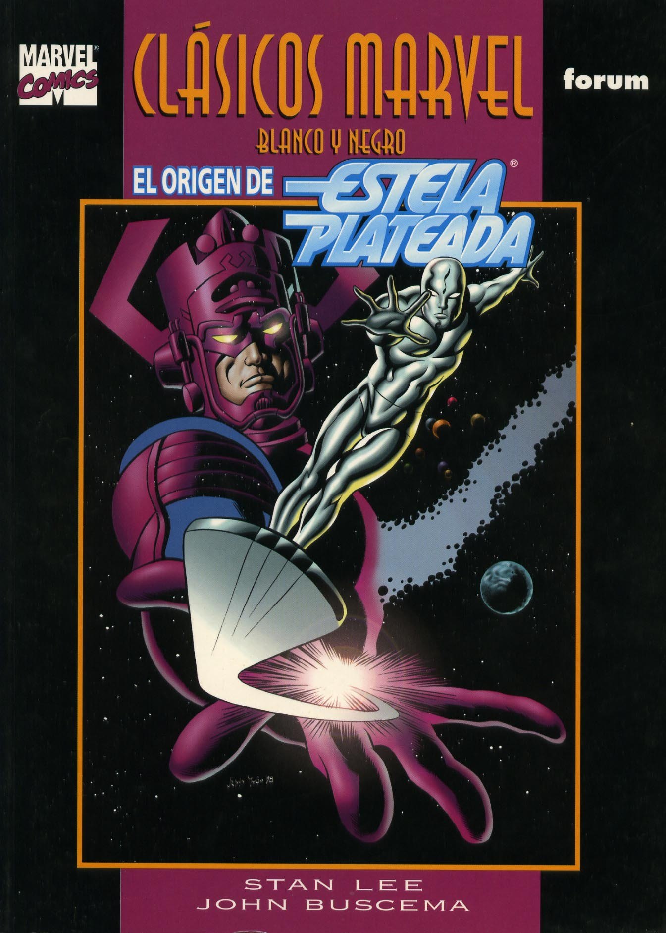 Portada ampliada de CLÁSICOS MARVEL BLANCO Y NEGRO EL ORIGEN DE ESTELA PLATEADA