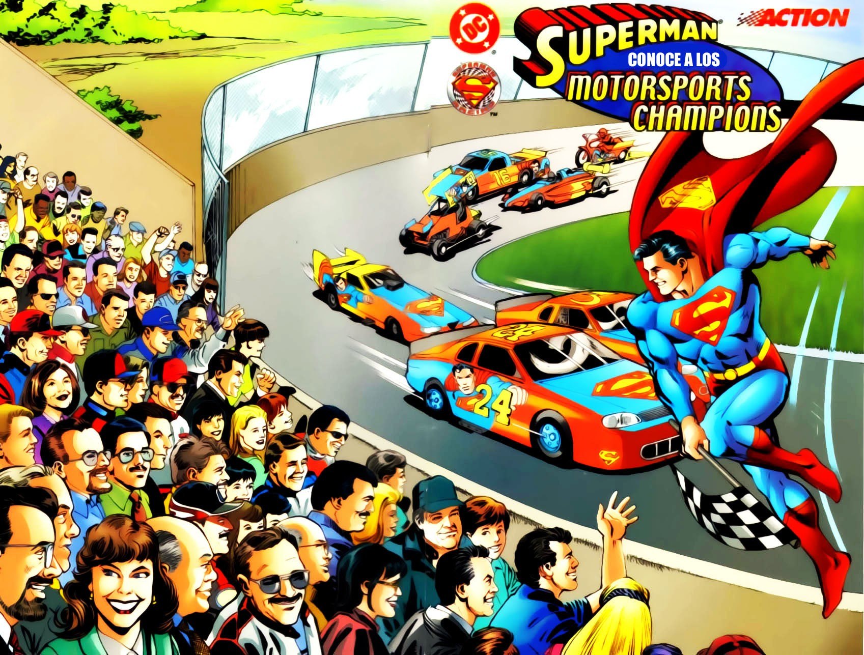 Portada ampliada de SUPERMAN CONOCE A LOS MOTORSPORTS CHAMPIONS