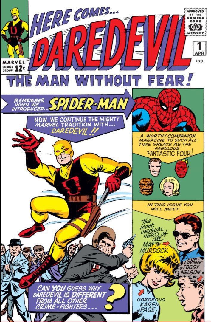 Portada ampliada de HERE COMES... DAREDEVIL THE MAN WITHOUT FEAR!