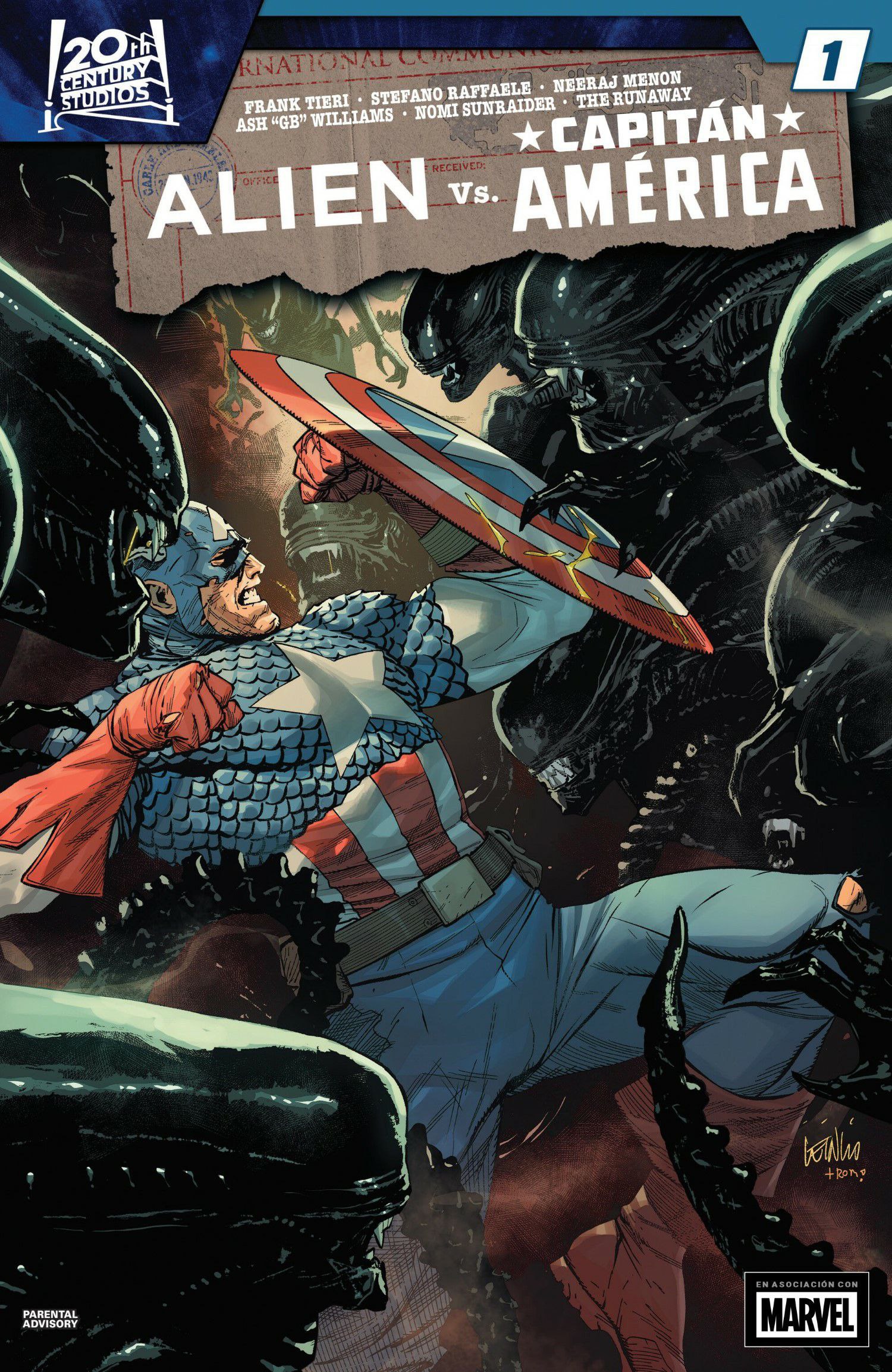 Portada ampliada de ALIEN vs. CAPITÁN AMÉRICA